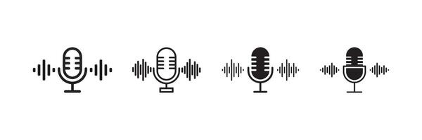 Microphone Icon with Soundwave Set Outline and Solid Design vector