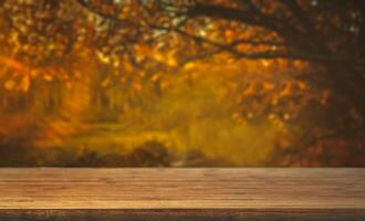 Table top on autumn background photo