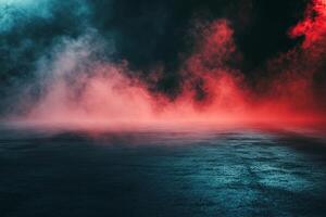 Dark Surface with Red and Teal Smoke photo