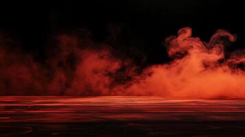 Dark Wood Surface with Red Smoke Background photo