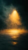 Yellow Spotlight Illuminating Smoky Environment with Wet Surface photo
