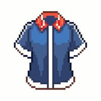 Pixel Art Shirt with Red Collar Retro Style Illustration vector