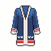 Retro Pixel Art Style Blue Coat with Red and White Accents vector