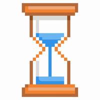 Pixel Art Hourglass with Blue Sand Timer Illustration Representing Time Management and Retro Gaming Graphics vector