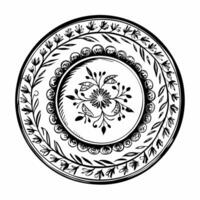 Elegant Floral Pattern in Black and White Circular Design for Decorative Use vector