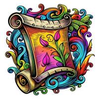 Colorful ornate scroll with floral patterns and abstract swirls, decorative art, intricate design vector