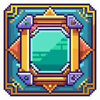 Colorful Pixel Art Gem Frame Retro Game Icon with Geometric Design and Jewel Details vector