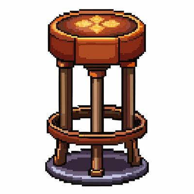 Pixel Art Wooden Stool Illustration Retro Game Vintage Furniture Design