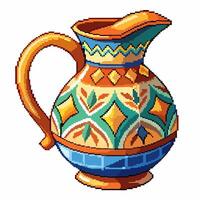 Colorful Pixel Art Ceramic Jug with Mosaic Patterns and Geometric Design vector