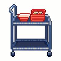 Pixel Art Metal Trolley with Red Toolboxes on Wheels vector