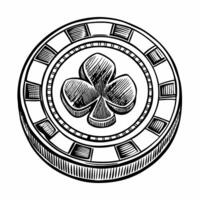Detailed Hand Drawn Poker Chip with Clover Symbol for Casino Illustrations vector