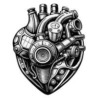 Steampunk Mechanical Heart Illustration Intricate Monochrome Art vector