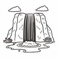 Monochrome Illustration of a Serene Waterfall with Rocks and Clouds in Nature vector