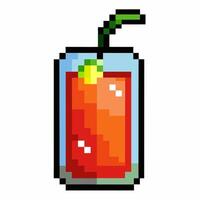 Pixel Art Tomato Juice with Lemon Wedge and Green Straw in Glass vector