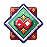 Retro Pixel Art Heart with Geometric Diamond Border and Patterned Background vector