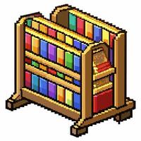 Isometric Pixel Art Bookshelf with Colorful Books Retro Game Style vector