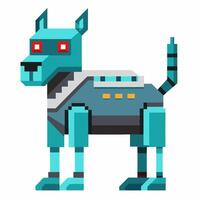 Retro Pixel Art Cyber Dog with Futuristic Robotic Design in Blue Tones vector