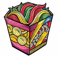 Colorful Box of Mixed Pasta Illustrator Design with Wave and Spiral Patterns vector