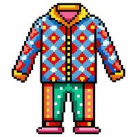 Pixel Art Colorful Patterned Sweater with Geometric Design and Vibrant Colors vector