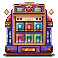 Retro Pixel Art Slot Machine Illustration with Colorful Geometric Design vector