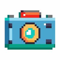 Pixelated Retro Camera Icon in Vibrant Colors, Perfect for Digital Art and Media Design vector