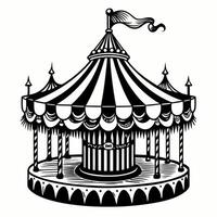 A black and white drawing of a carousel with a flag on top vector