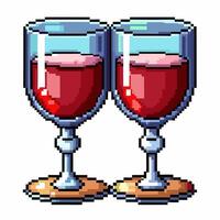 Retro Pixel Art Wine Glasses Nostalgic 8 Bit Style Beverage Illustration vector
