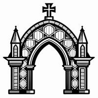 Gothic Arch Architecture with Cross and Towers in Monochrome Style vector