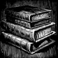 A stack of books with a black and white drawing of them vector