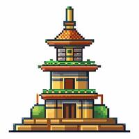 Pixel Art Pagoda Illustration Retro Game Style Architecture vector