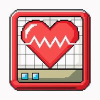 Pixel Art Heart with Zigzag Pulse on Vintage Monitor Screen vector