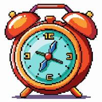 Pixel Art Retro Alarm Clock Vintage Timekeeping Icon in 8 Bit Style vector