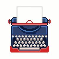 Retro Pixel Art Typewriter Illustration with Blank Paper Sheet vector
