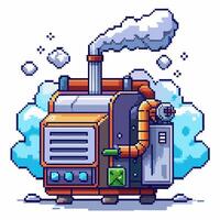 Retro Pixel Art Industrial Boiler with Steam and Gears, Nostalgic Gaming Design vector
