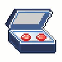 Retro Pixel Art Jewelry Box with Red Gemstones in 8 Bit Style vector