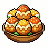 Pixelated Basket of Colorful Cupcakes with Sprinkles in Classic Retro Game Art Style vector