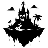 A castle with a skull on top and a palm tree in the background vector