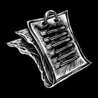 Vintage Hand Drawn Notepad Illustration with Spiral Binding on Black Background vector