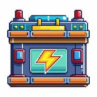 Retro Pixel Art Battery Icon with Lightning Symbol for Gaming and Tech Illustrations vector