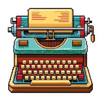 Vintage Pixel Art Typewriter with Colorful Retro Design on White Background vector