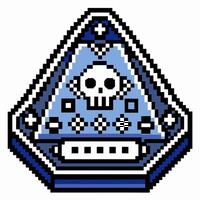 Pixel Art Skull Emblem in Blue and White with Geometric Patterns vector