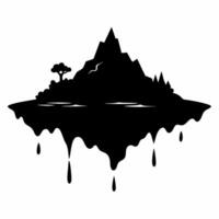 Floating Island Silhouette with Mountain and Trees in Minimalistic Black and White Design vector