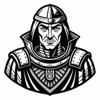 Medieval Warrior Portrait in Monochrome Art Style vector