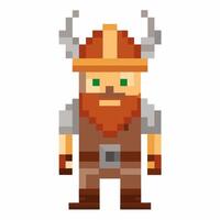 Pixel Art Viking Character with Helmet and Beard in Retro Game Style vector