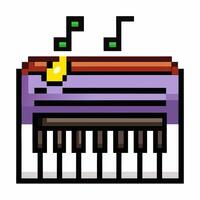 Retro Pixel Art Keyboard with Musical Notes Vintage 8 Bit Music Icon Illustration vector