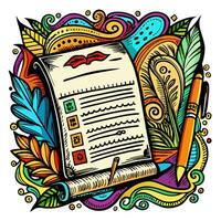 Vibrant Artistic Scroll with Quill and Feather Illustration vector