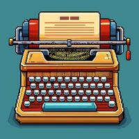 Retro Vintage Typewriter Icon with Paper on Teal Background vector