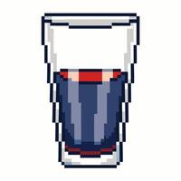 Pixel Art Glass of Water with Red Stripe Design in Retro Style vector