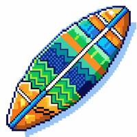 Colorful Pixel Art Surfboard Design in Retro Style vector