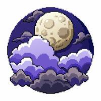 Pixel Art Moon with Clouds at Night Retro Style Lunar Scene vector